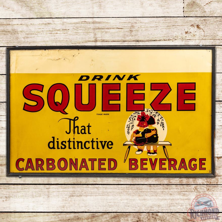 Drink Squeeze Carbonated Beverage SST Sign w/ Wood Frame & Kids