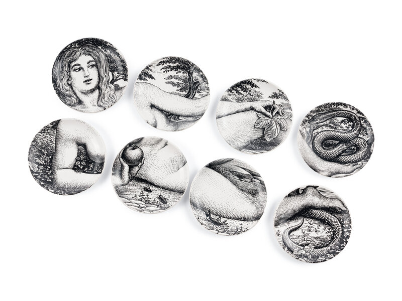 Piero Fornasetti
(Italian, 1913-1988)
Set of Eight Eve Coasters Fornasetti Milano, Italy