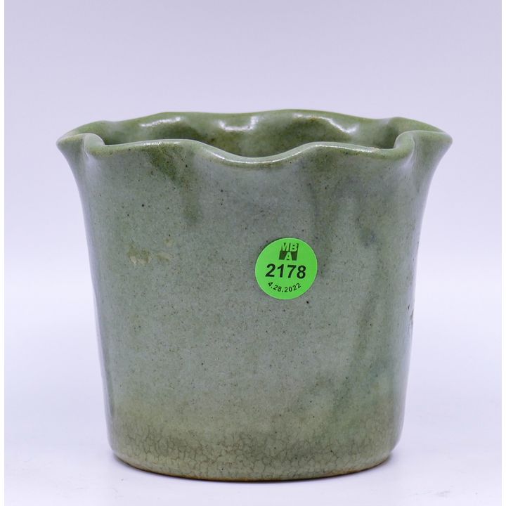 Antique Pacific Stoneware Green Pottery Fluted Planter- 4''