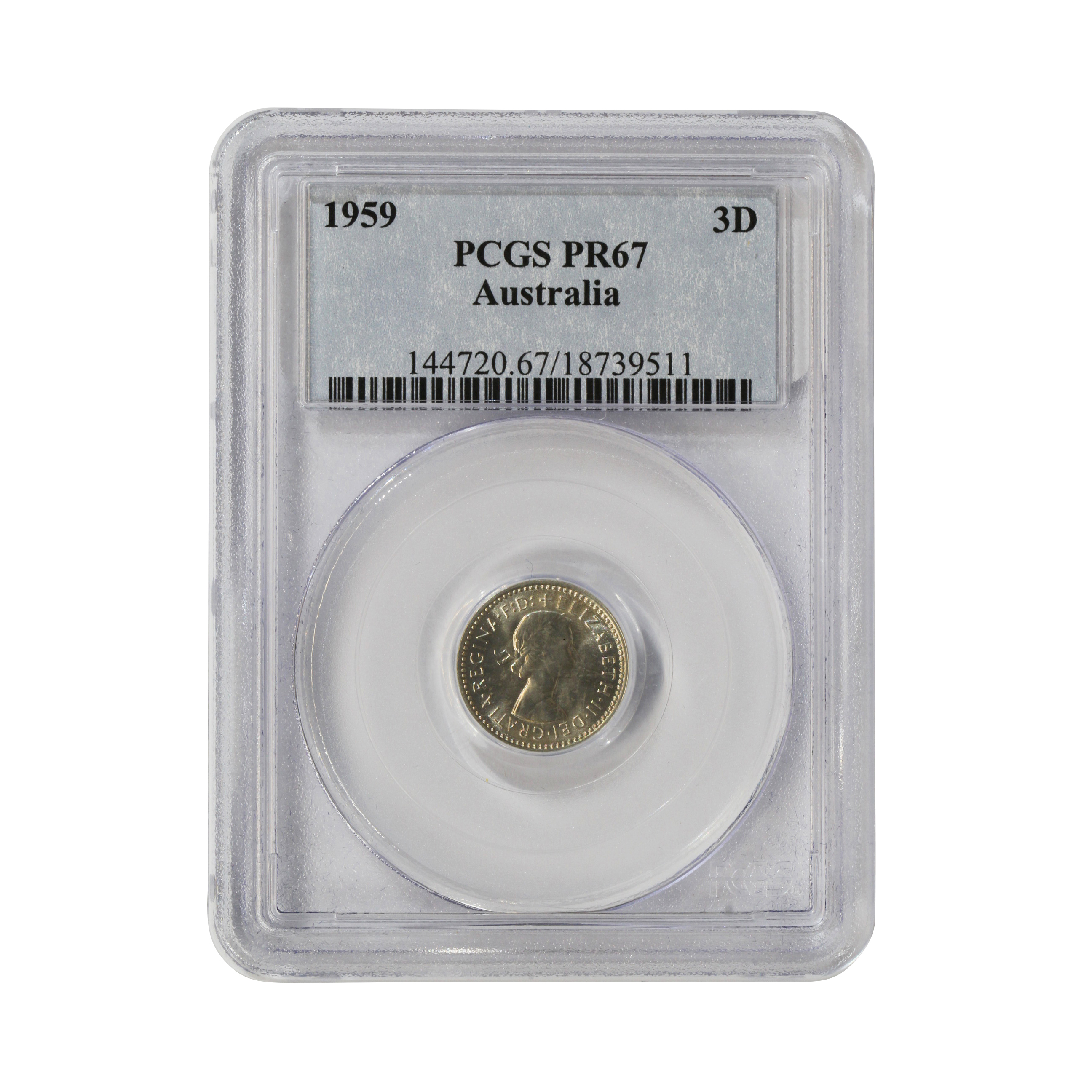Elizabeth II, Threepence, 1959, PR 67