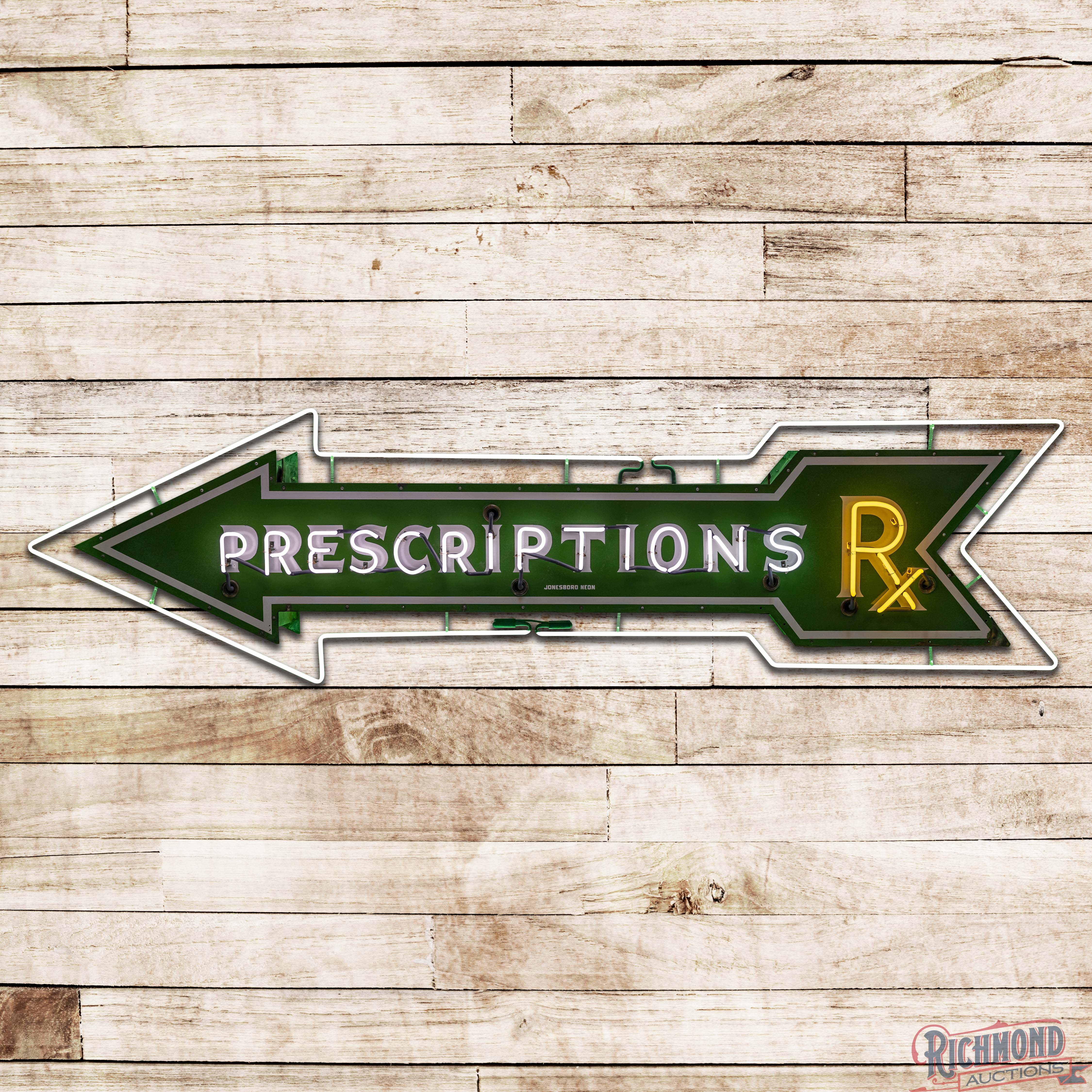 Prescriptions Rx Die Cut 8' Double Sided Porcelain Factory Neon Arrow ...