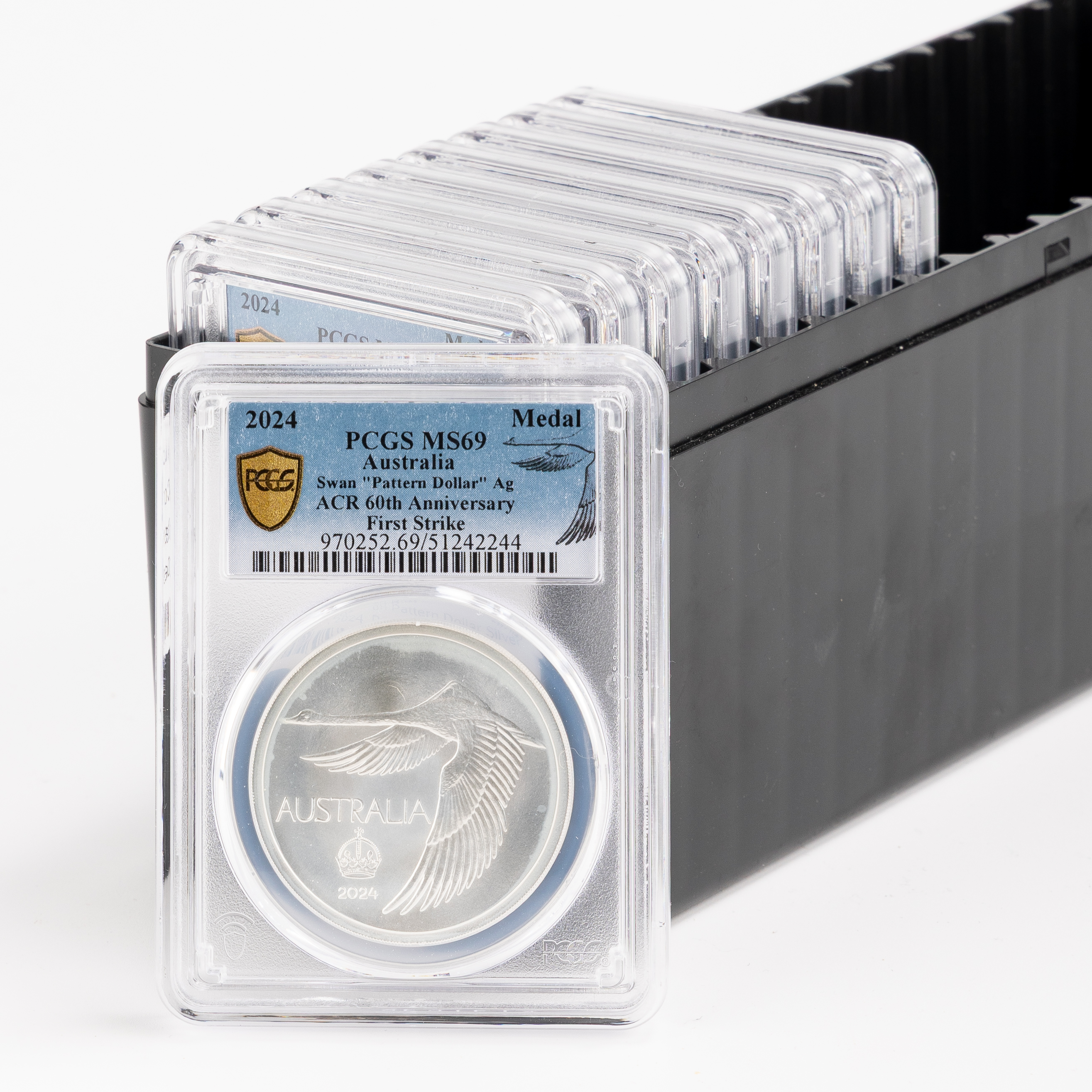 Group of 9 ACR Swan Pattern Dollar Silver Unc, Crown, 2024, PCGS MS69