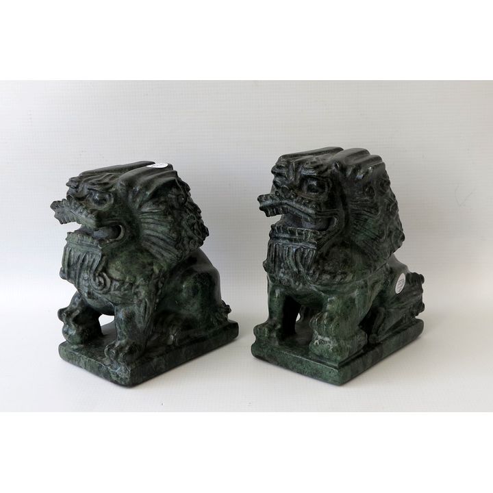 PAIR OF ORIENTAL CARVED STONE BOOK ENDS