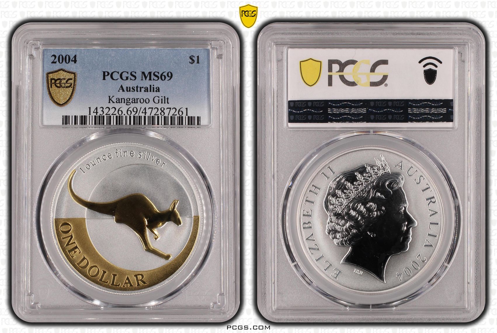 Elizabeth II, Kangaroo Gilt, One Dollar, 2004, PCGS MS69