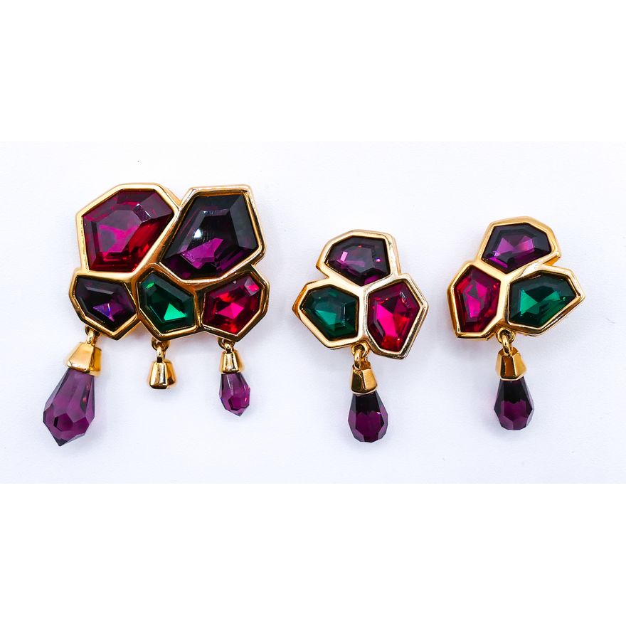 Box Swarovski Costume Pin and Earrings Set