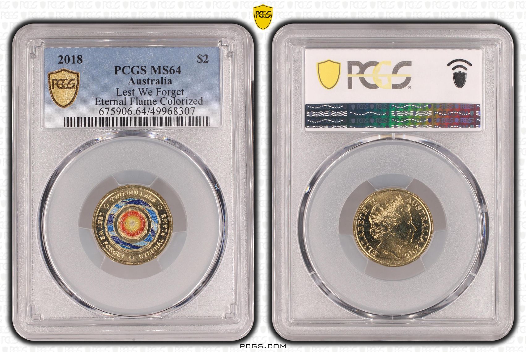 Lest We Forget - Eternal Flame Colorized, Two Dollar, 2018, PCGS MS64