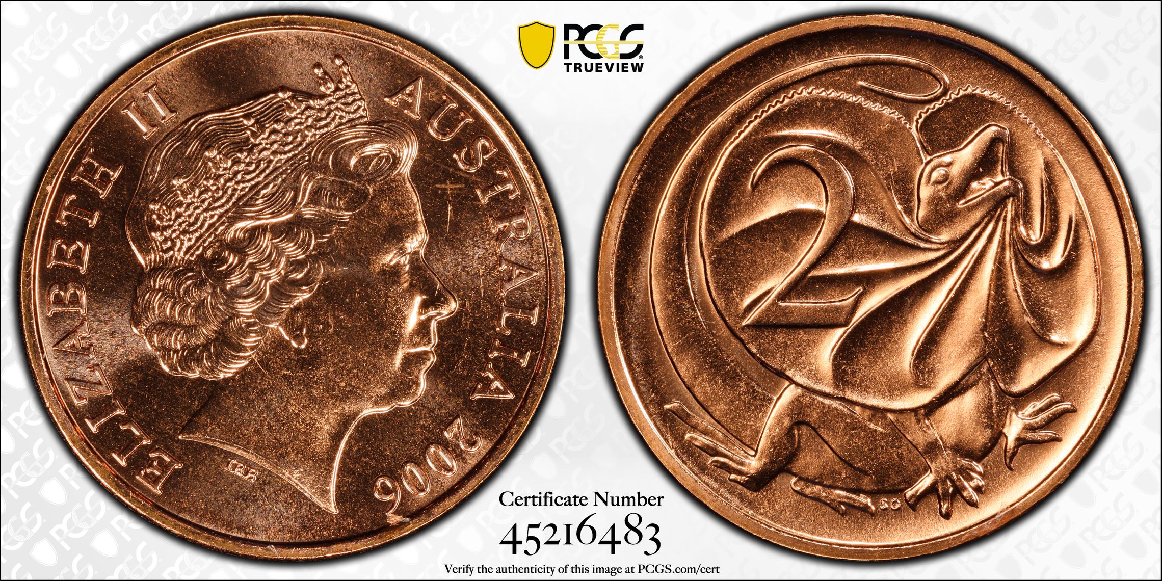 2006 Australia Two Cent, 2c PCGS - MS67RD -483