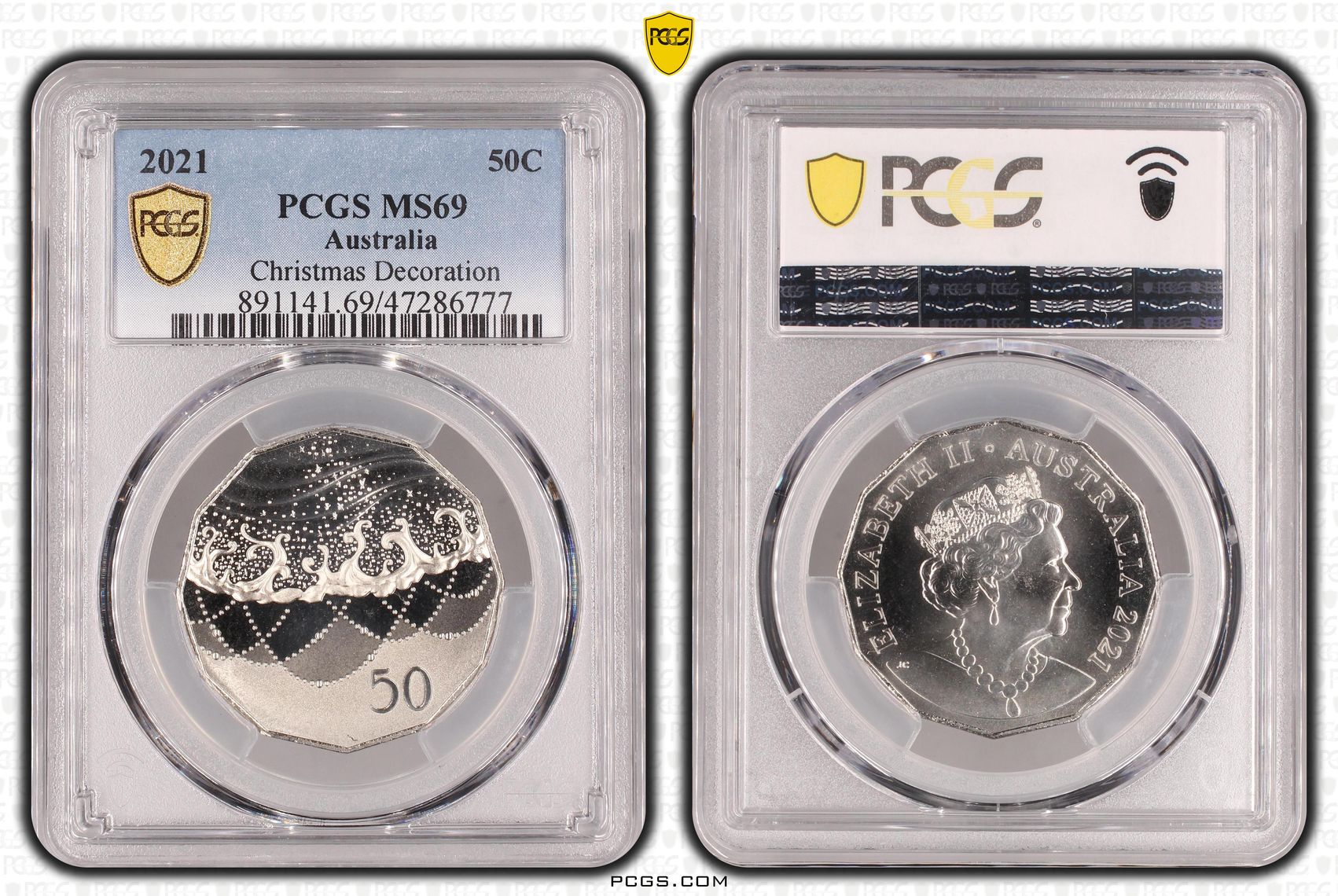 Elizabeth II, Christmas Decoration, Fifty Cent, 2021, PCGS MS69