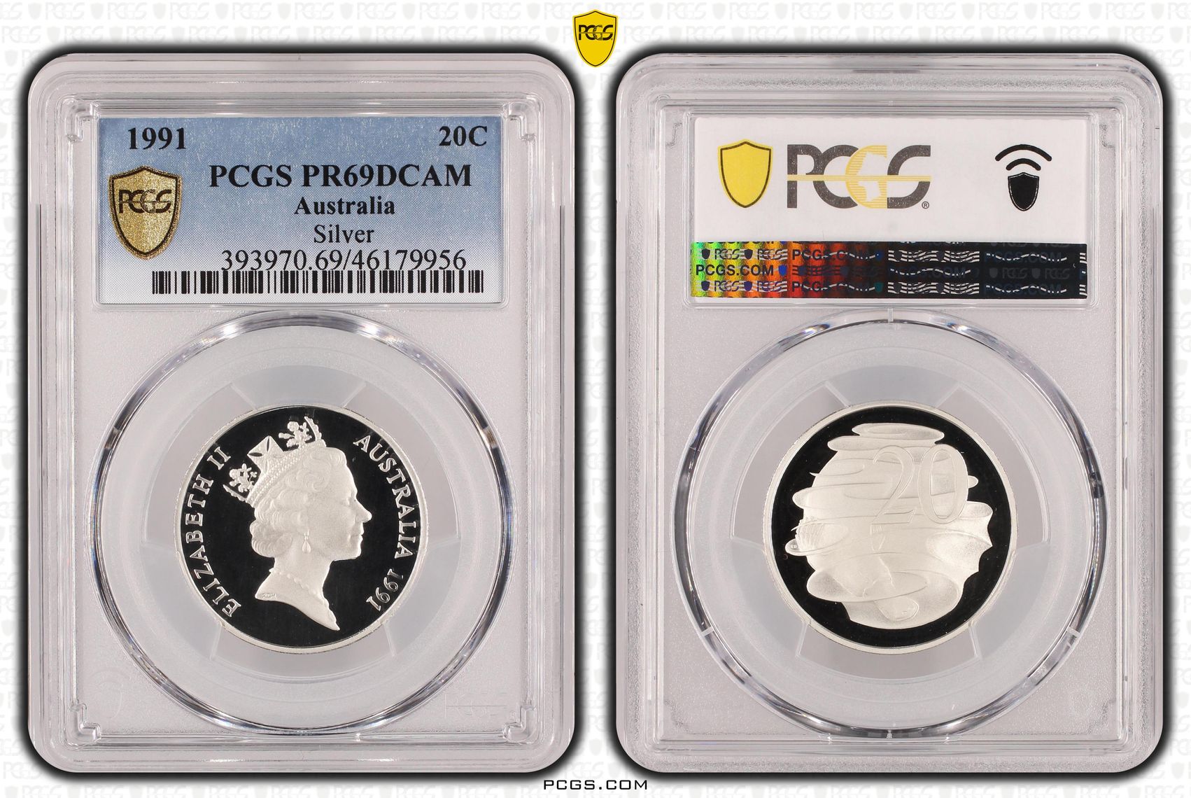 Silver, Twenty Cent, 1991, PCGS PR69DCAM