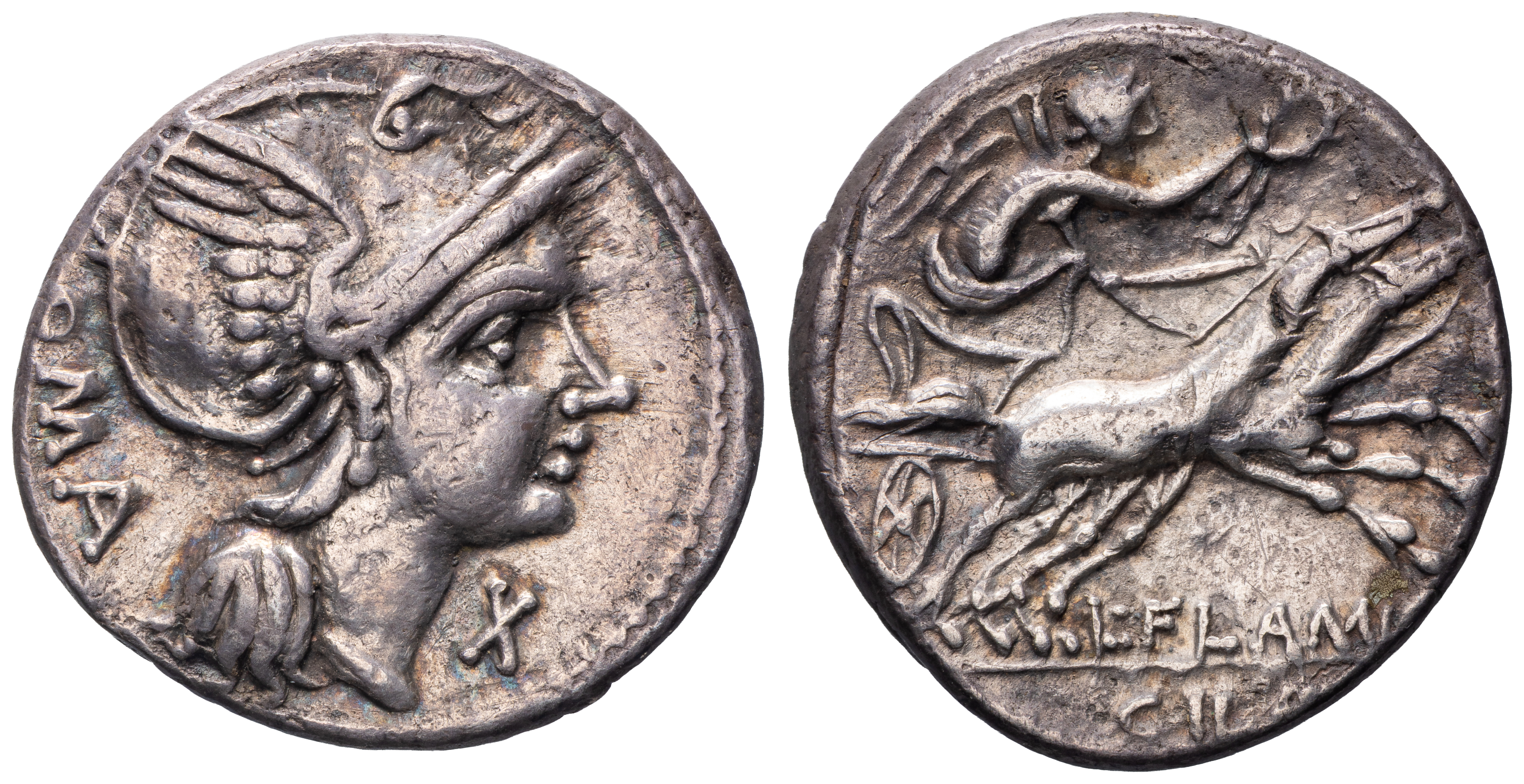 L. Flaminius Chilo, Ar Denarius, 109-108 Bc, Vf