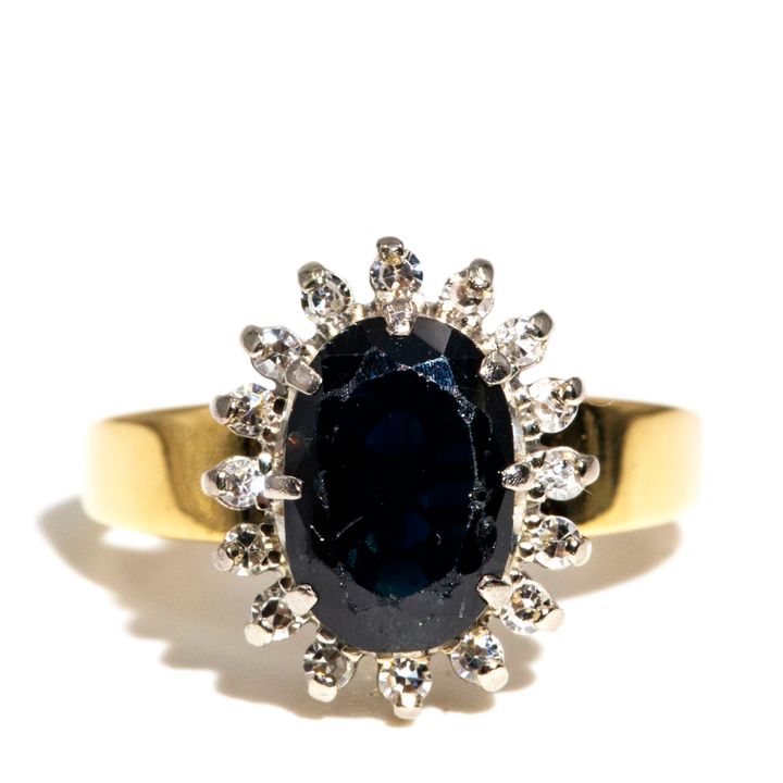 Vintage Sapphire & Diamond Cluster 18ct Gold RIng,