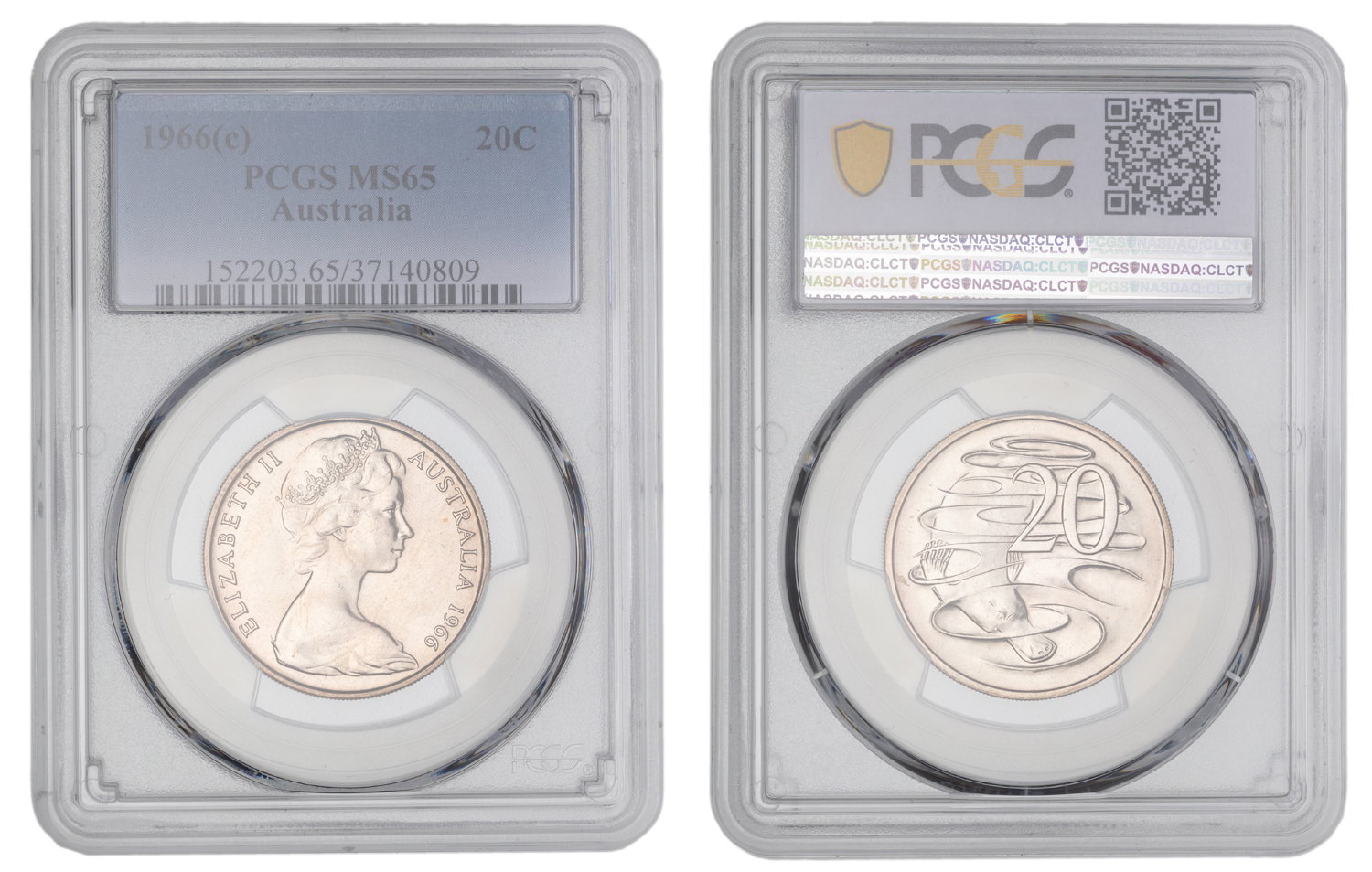 Elizabeth II, Twenty Cent, 1966(c), PCGS MS65