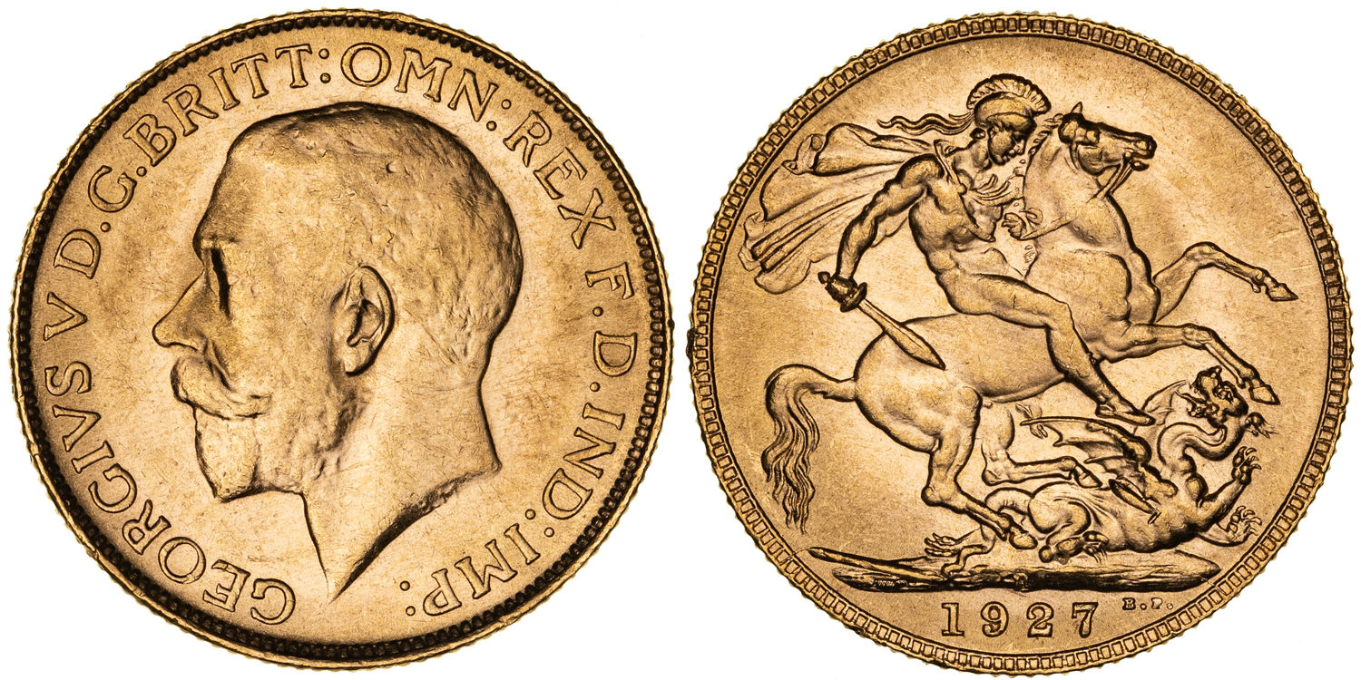 George V, St George Reverse, Sovereign, 1927-P, aUNC