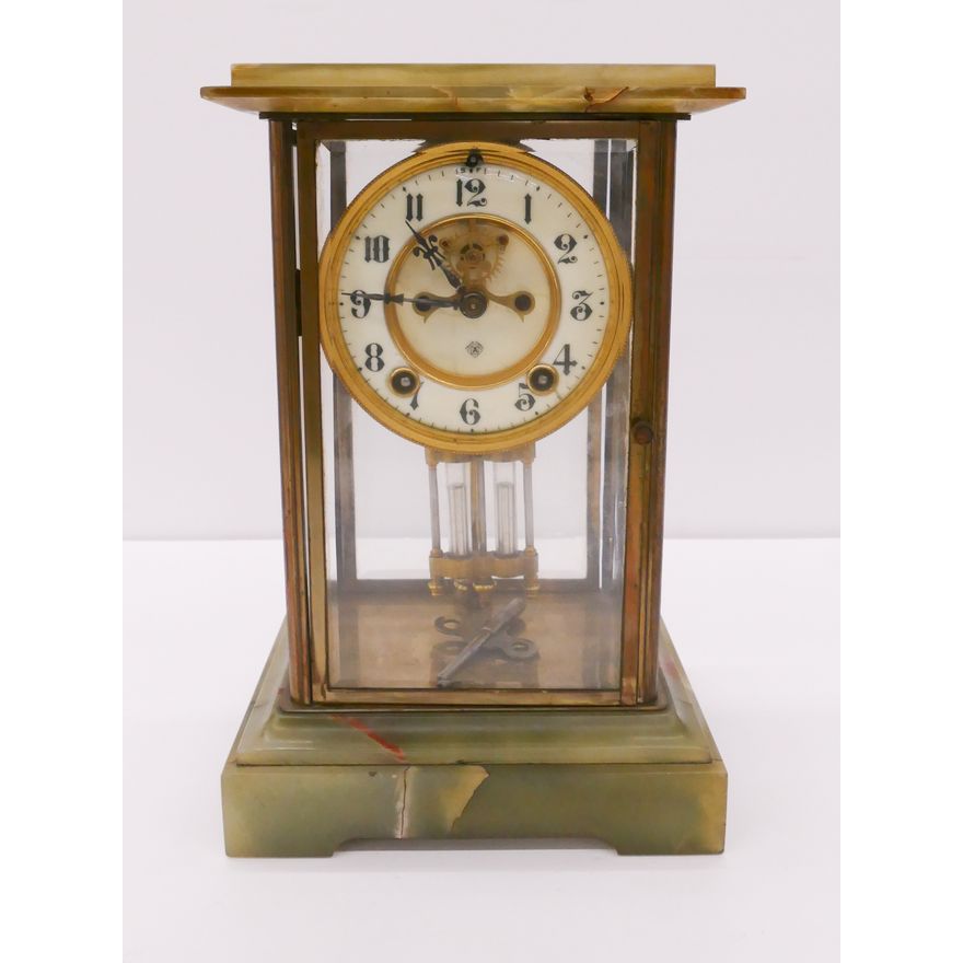 Antique Ansonia Onyx Crystal Regulator Clock- 11x7''