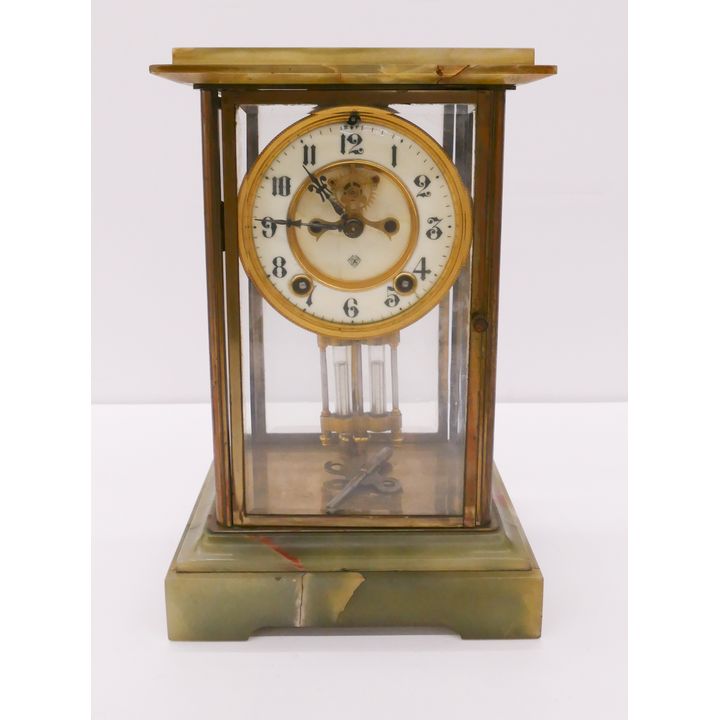 Antique Ansonia Onyx Crystal Regulator Clock- 11x7''