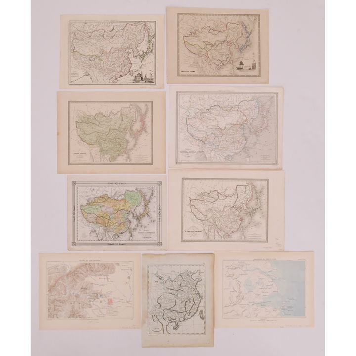 9pc 19th Century French Maps of China. c.1830-1870