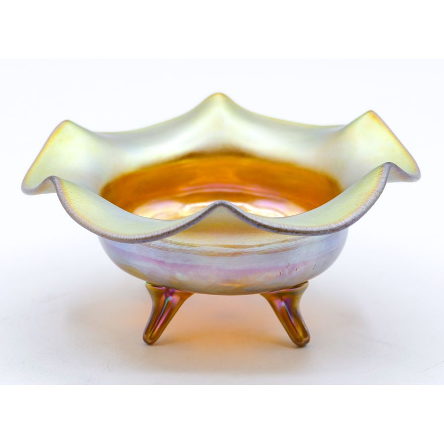 Steuben Aurene Footed Ruffled Edge Small Bowl 5''