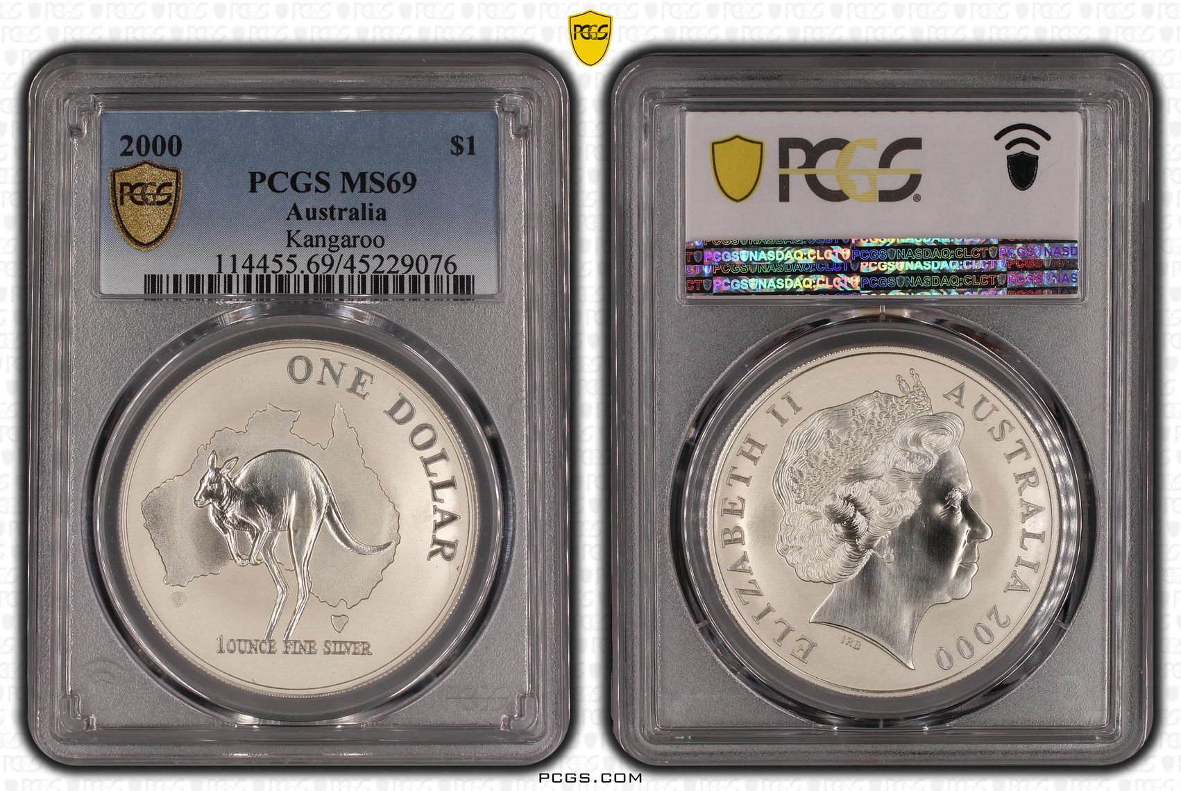 2000 Australia One Dollar, $1 Silver Kangaroo PCGS - MS69 POP 10/0 -076