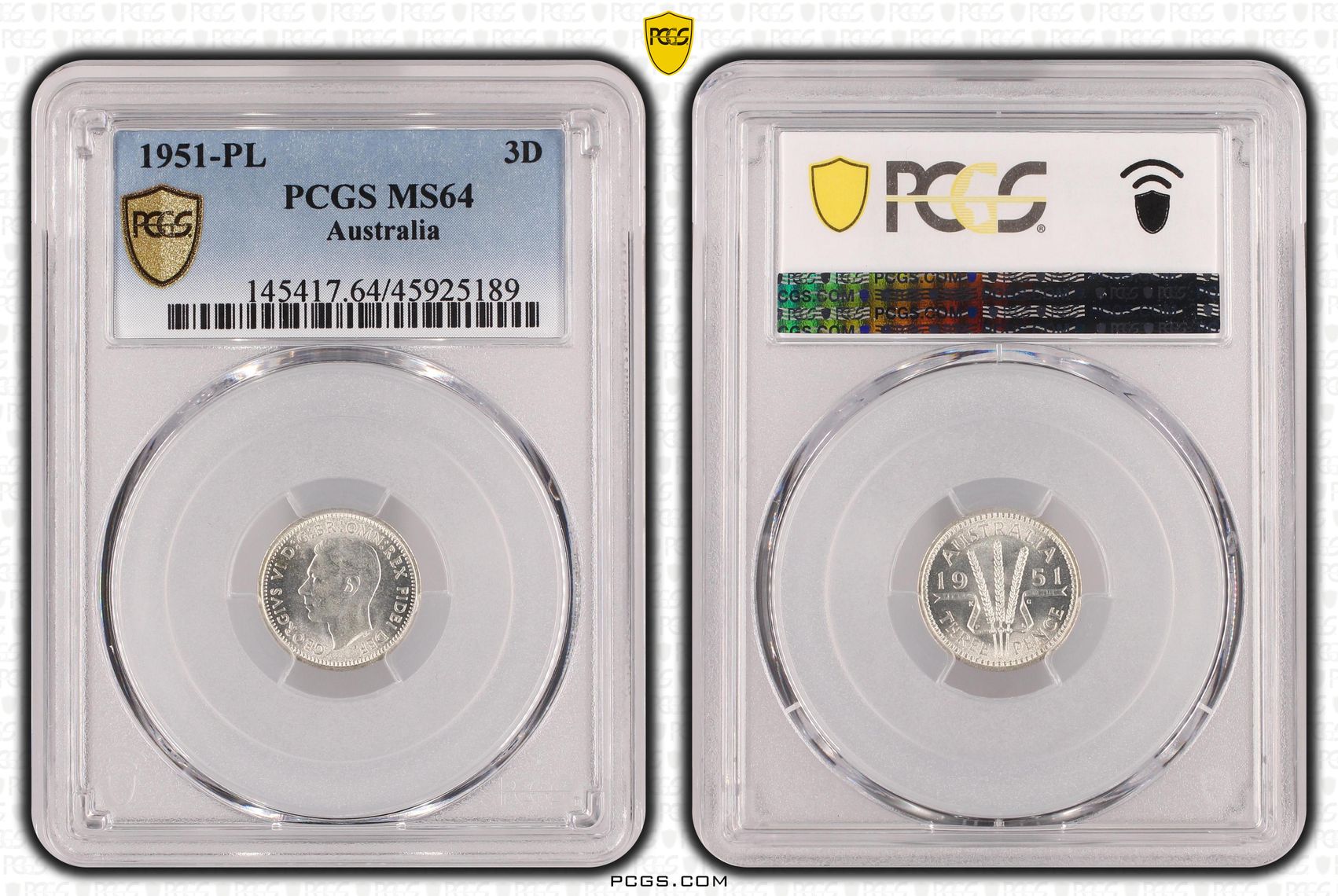 1951-PL Australia Threepence PCGS - MS64 -189