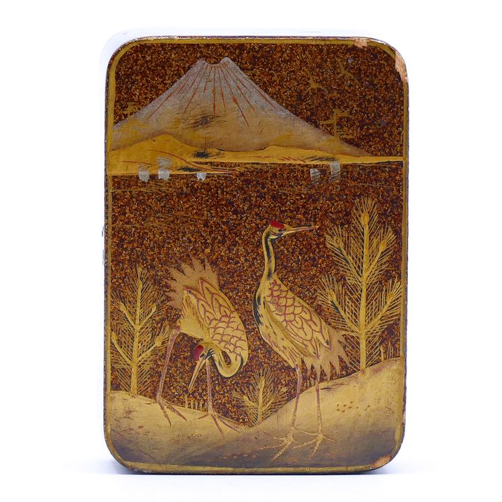 Antique Japanese Maki-e Small Crane Box 3''
