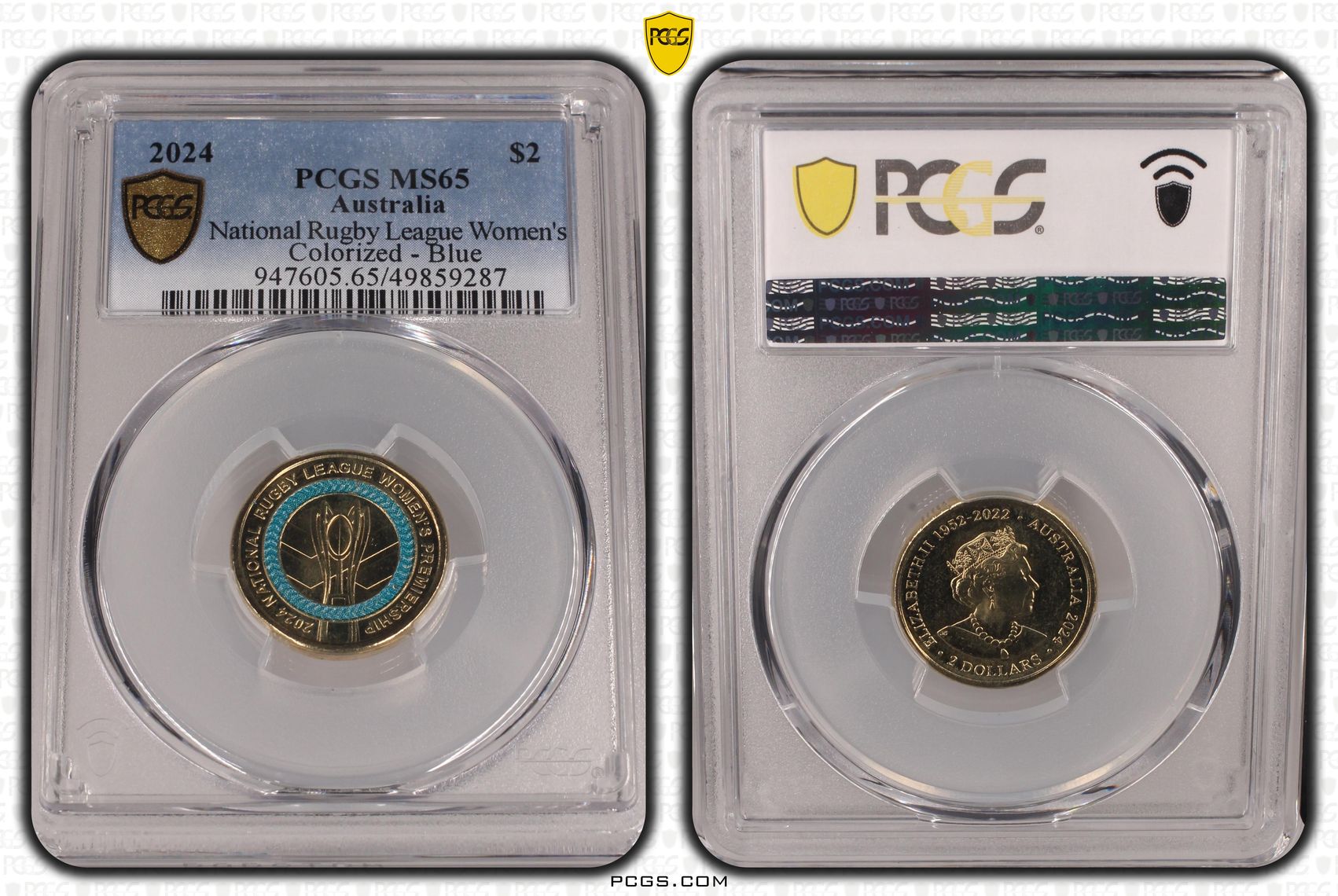 National Rugby League Women's Colorized - Blue, Two Dollar, 2024, PCGS MS65
