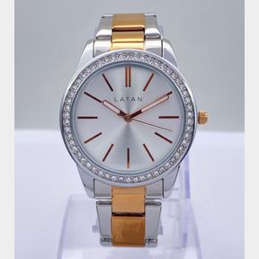 LADIES TWO TONE LATAN CUBIC BEZEL WATCH/31MM CASE SIZE - 50691/172