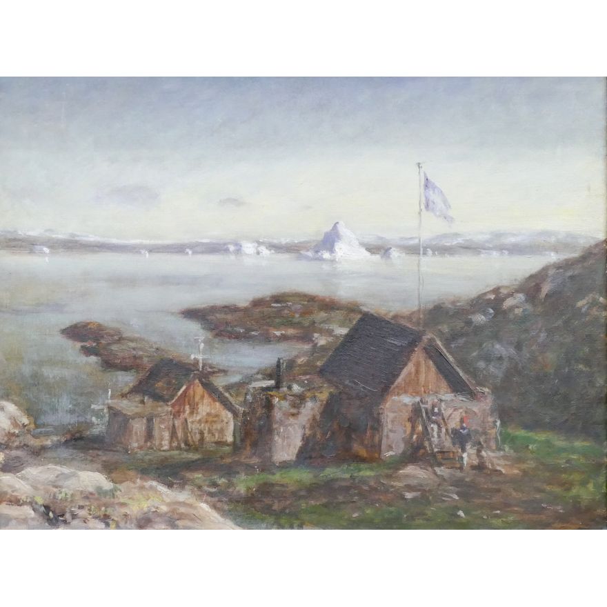 Antique Norwegian ''Coastal Station'' Oil on Canvas Gilt Framed