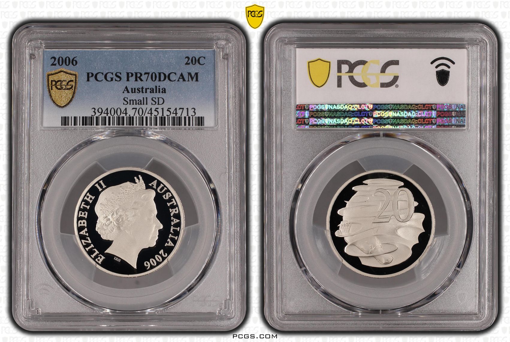 Small SD, Top pop, Twenty Cent, 2006, PCGS PR70DCAM