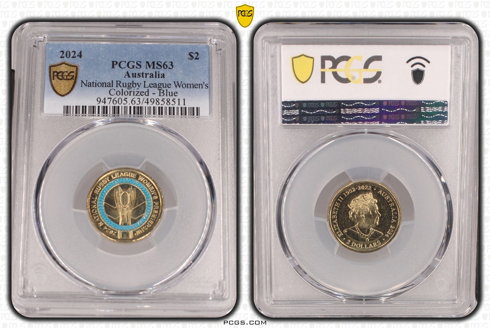National Rugby League Women's Colorized - Blue , Two Dollar, 2024, PCGS MS63