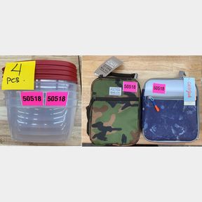 PLASTIC CONTAINERS 4 PC &FULTON BAG CO LUNCH BAG & CAT & JACK LUNCG BAG