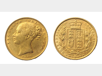 1863 Queen Victoria Young Head London Mint #Die 2 Shield Gold Sovereign