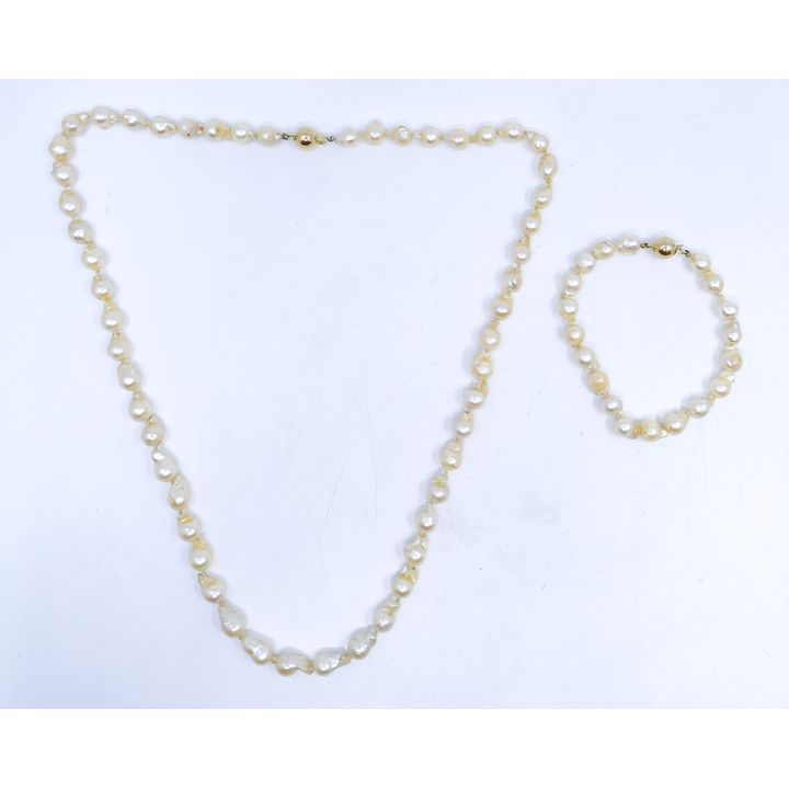 2pc Ladies 14k Baroque Pearl Necklace and Bracelet Set