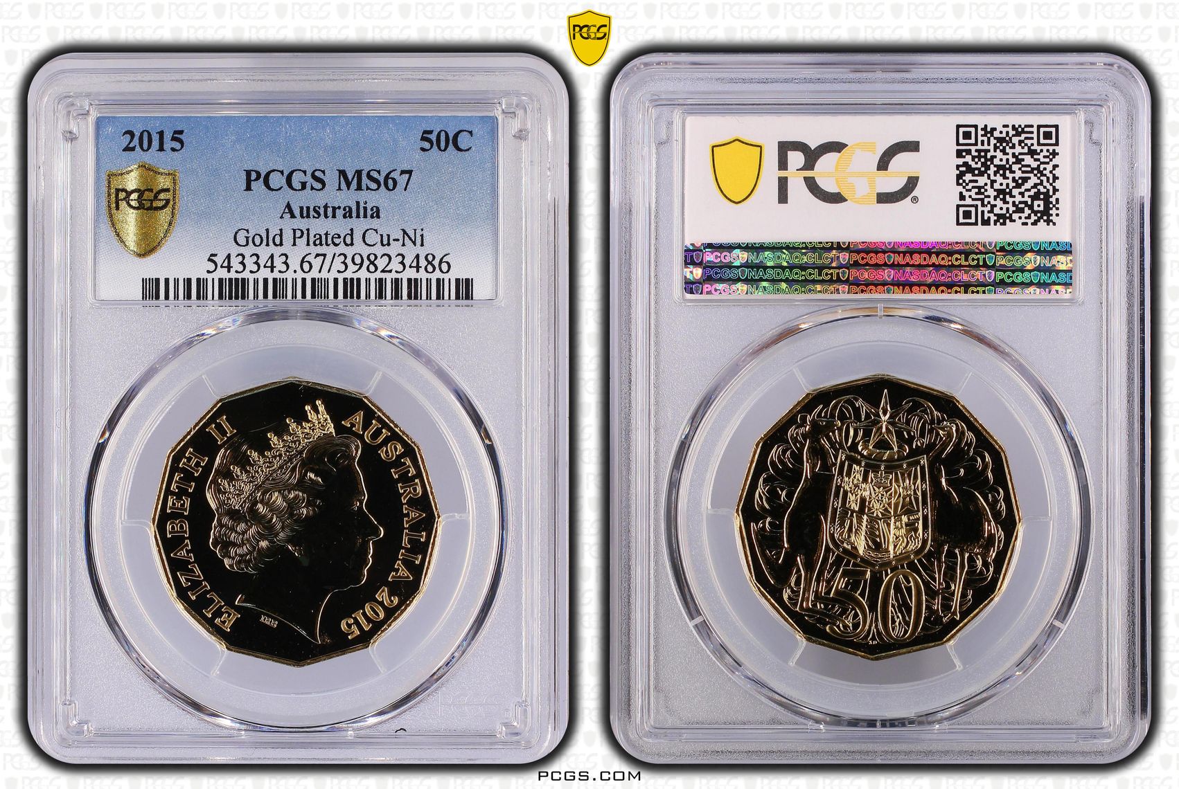 Gilt Cu-Ni, Fifty Cent, 2015, PCGS MS67
