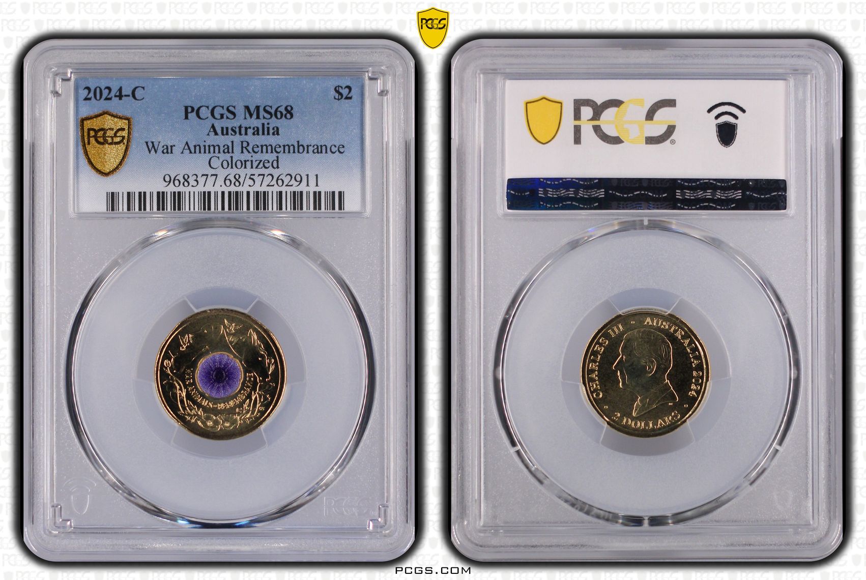 War Animal Remembrance Colourised, Two Dollar, 2024-C, PCGS MS68