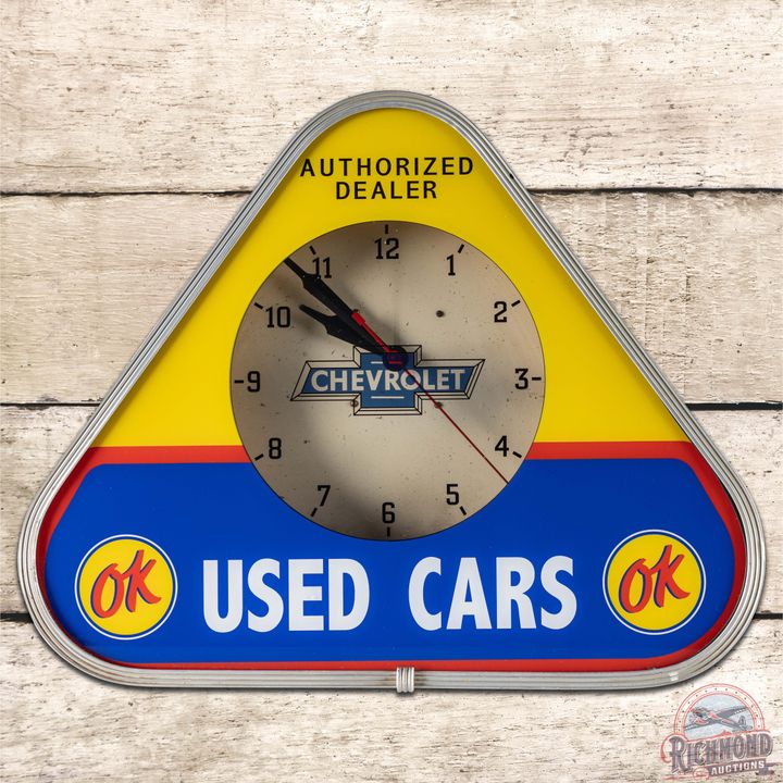Chevrolet OK Used Cars Authorized Dealer Advertising Clock w/ Logos