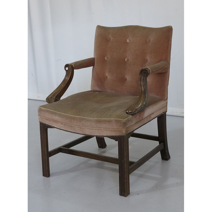 GEORGIAN MAHOGANY UPHOLSTERED ARMCHAIR