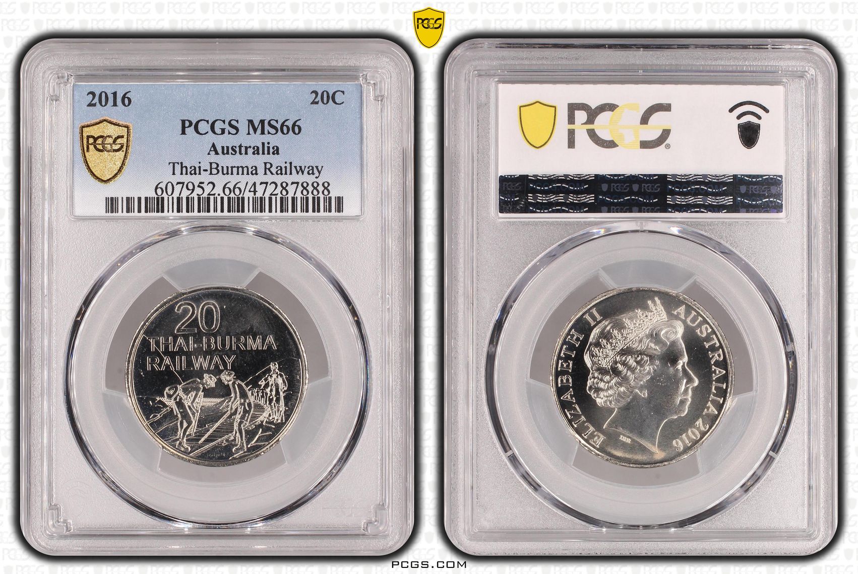 Elizabeth II, Thai-Burma Railway, Twenty Cent, 2016, PCGS MS66