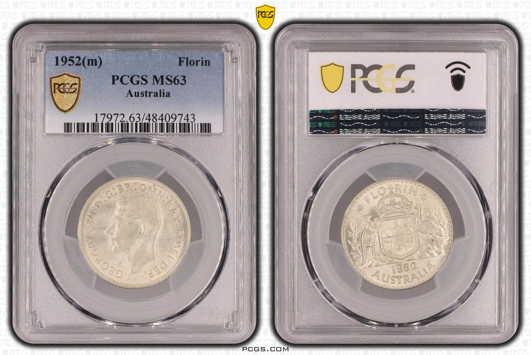 Elizabeth II, Florin, 1952(m), PCGS MS63