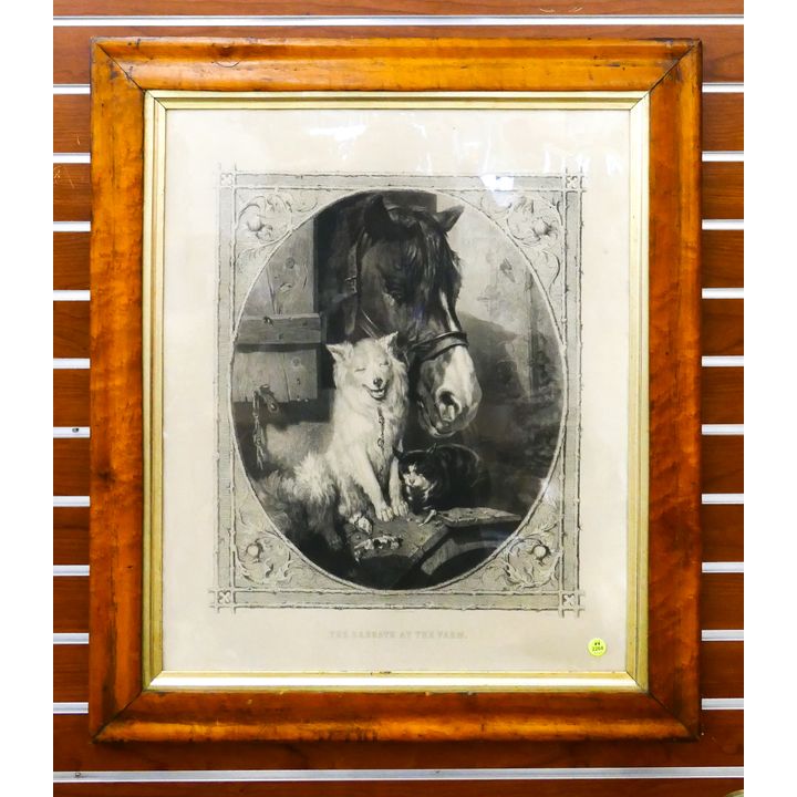 Antique A.H. Payne 'The Sabbath at the Farm' Lithograph Framed- 30x26''
