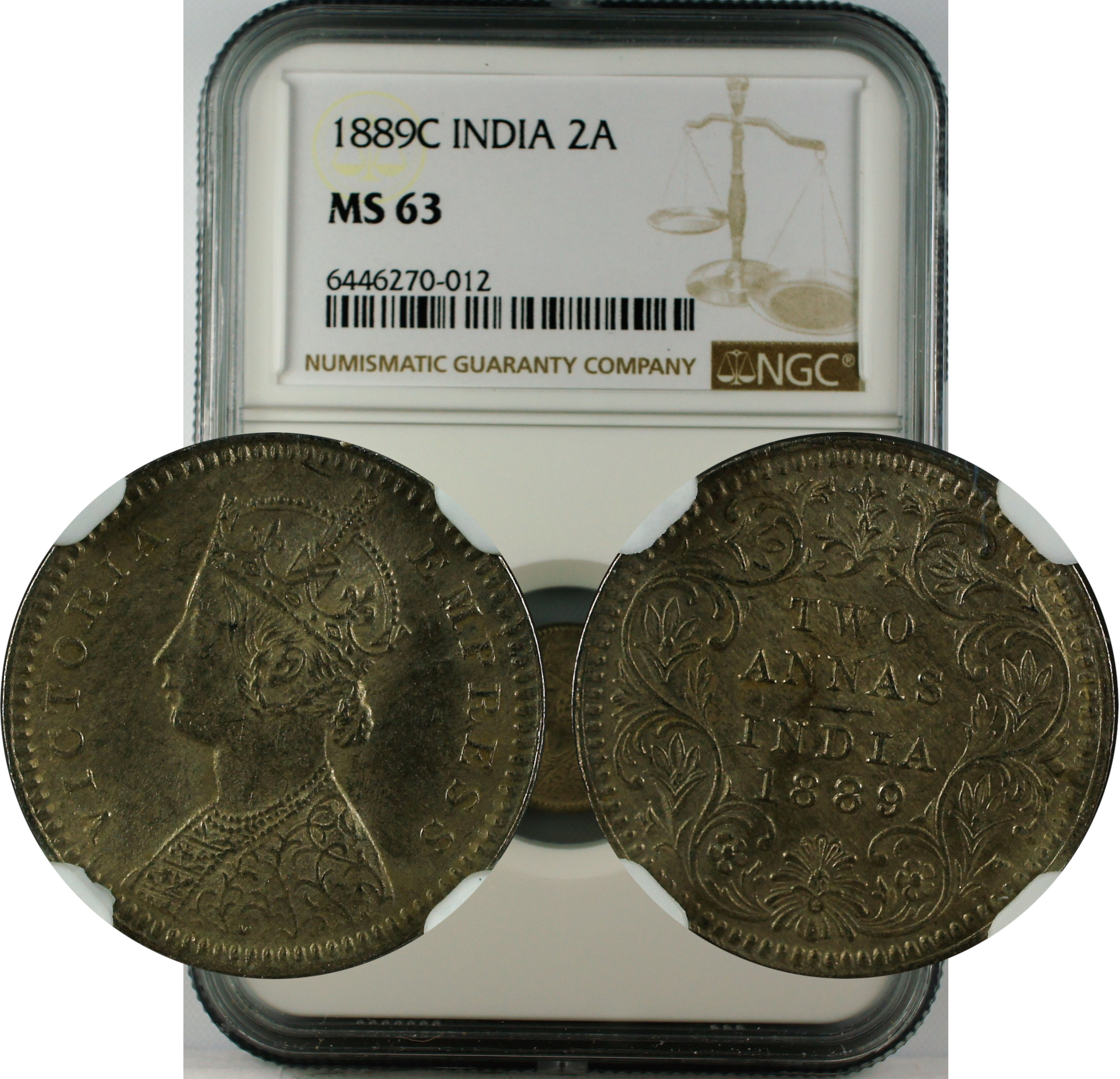 1889 C INDIA 2ANNA MS63