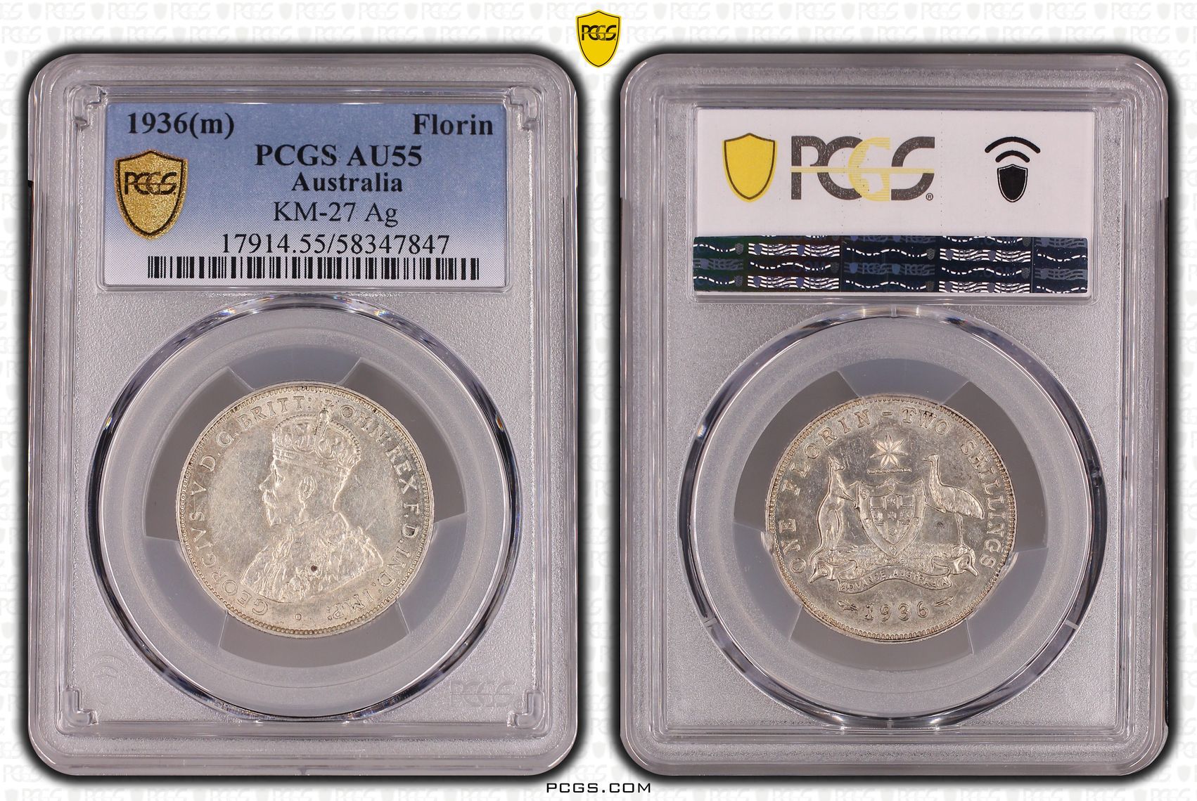George V, Florin, 1936, PCGS AU55