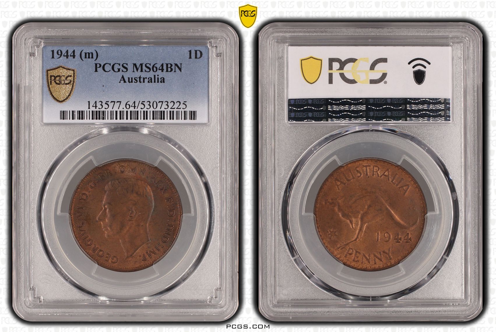 George VI, 8/0, Penny, 1944, PCGS MS64BN