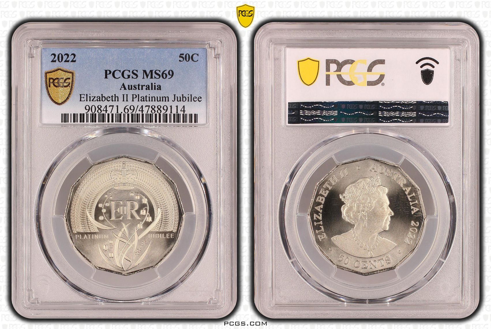 Elizabeth II Platinum Jubilee , Fifty Cent, 2022, PCGS MS69