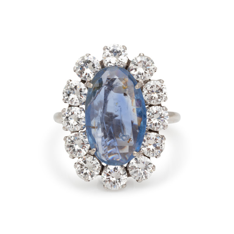 UNHEATED CEYLON SAPPHIRE AND DIAMOND RING