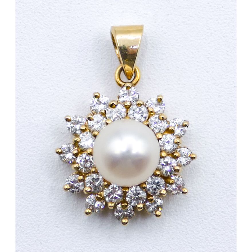 14k Pearl and Diamond Starburst Pendant 1'' - 3.5 Grams