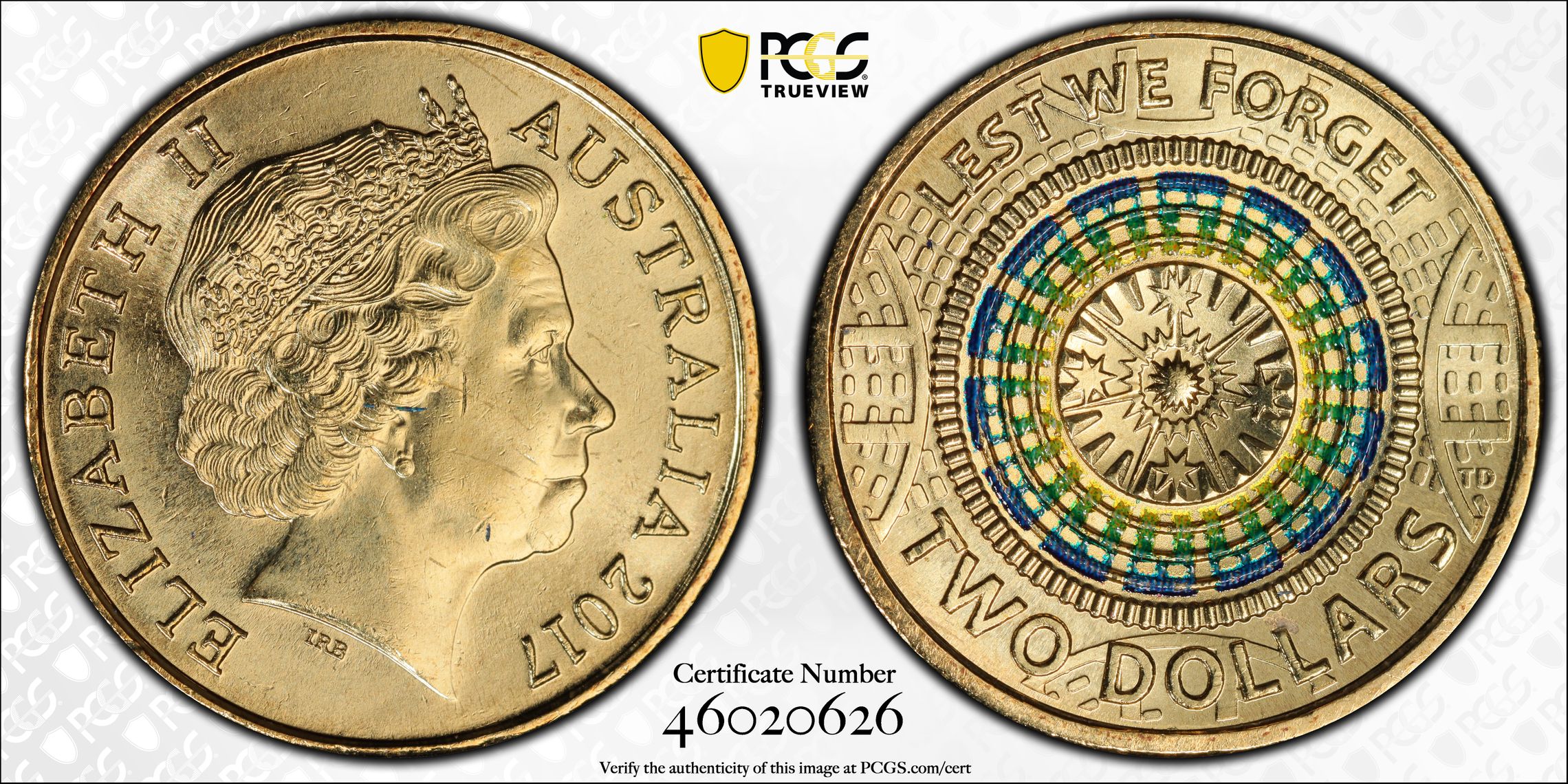 Lest We Forget Colorized, Two Dollar, 2017, PCGS MS66