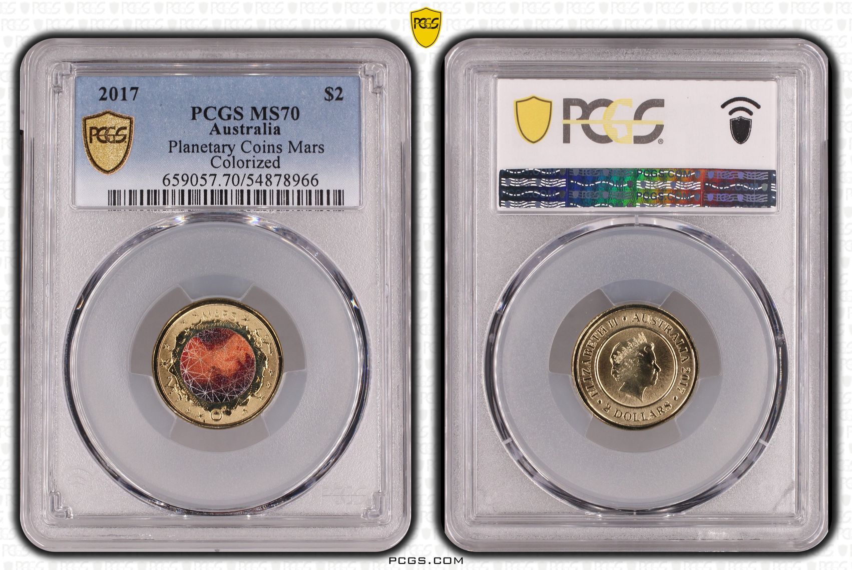 Planetary Coins Mars Colorized, Two Dollar, 2017, PCGS MS70
