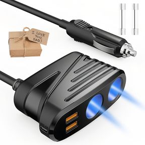 CAR CIGARETTE LIGHTER ADAPTER, 120W USB PHONE CHARGER QC 3.0 & PD 20W WITH DUAL 2 SOCKETS, 12V/24V VEHICLE SOCKET LIGHTER SPLITTER
