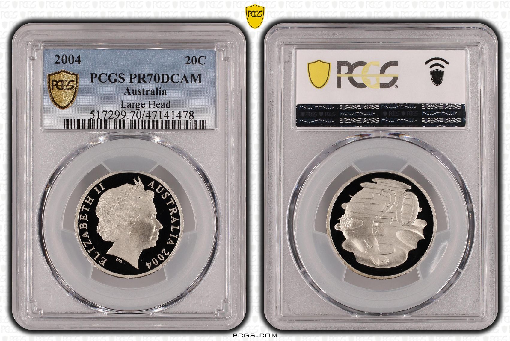 Elizabeth II, Large Head, Twenty Cent, 2004, PCGS PR70DCAM