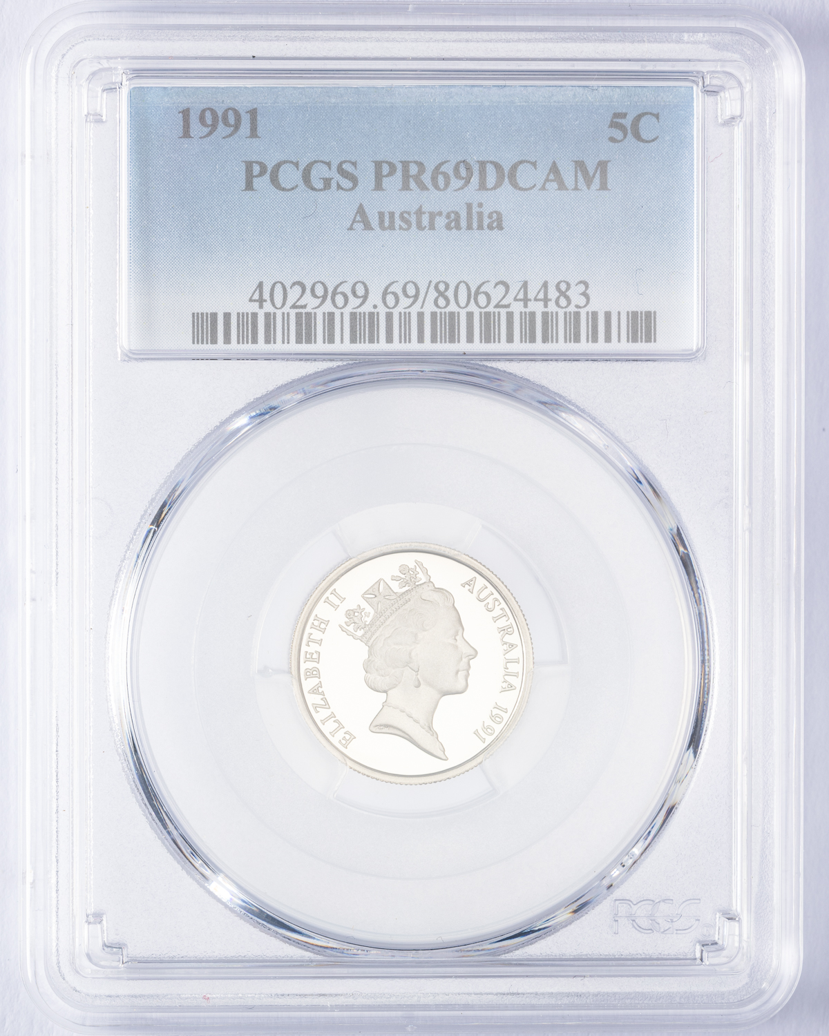 Elizabeth II, Five Cent, 1991, PCGS PR69DCAM
